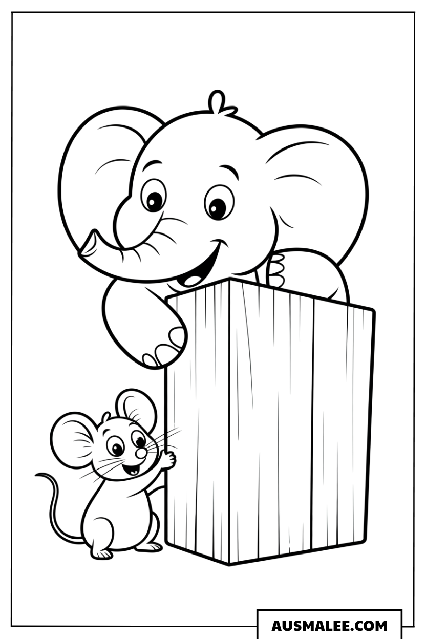Elefant und Maus spielen Verstecken ausmalbild