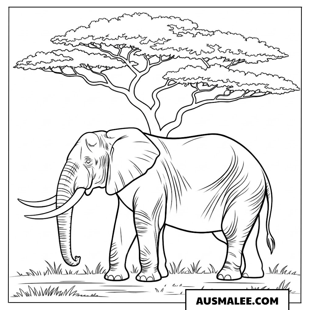 Elefant unter dem Baum ausmalbild