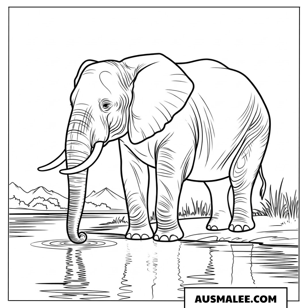 Elefanten am Wasserloch ausmalbild