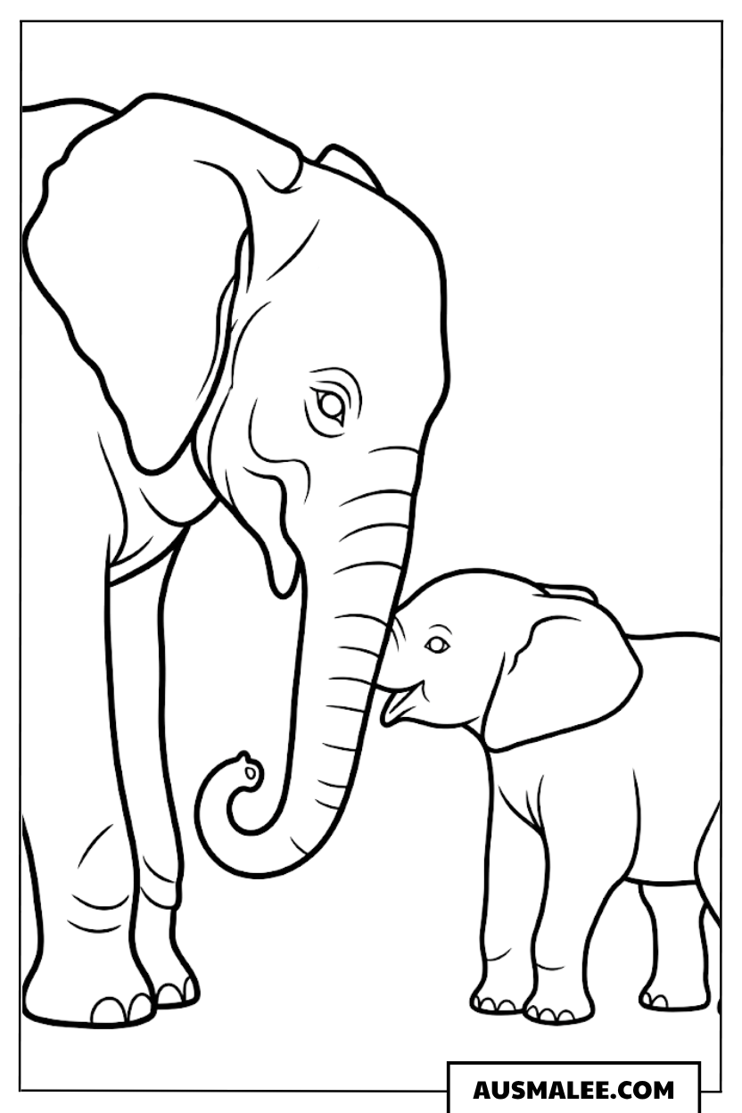 Elefantenmutter und Baby ausmalbild