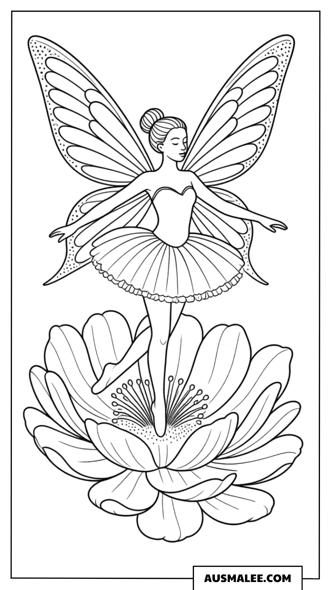 Fee Ballerina auf Blume Ausmalbild