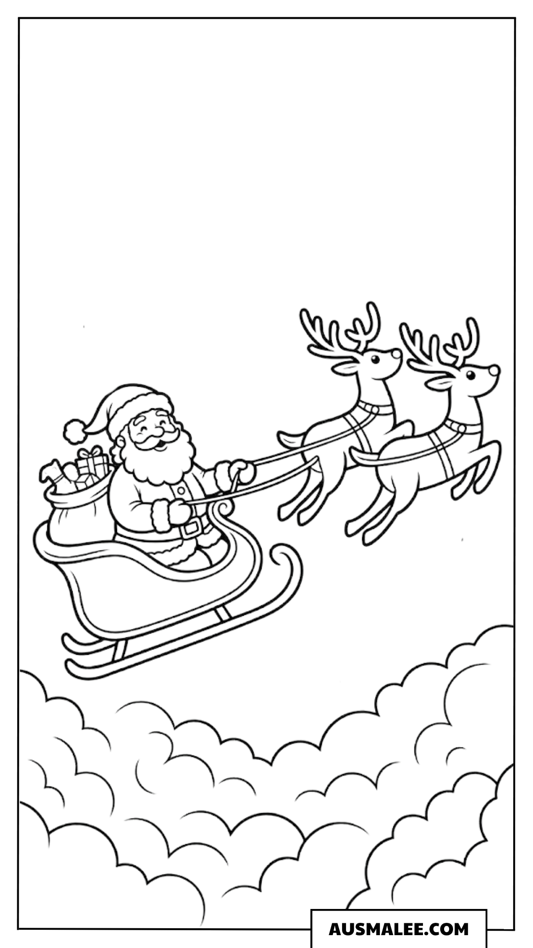 Fliegender Weihnachtsschlitten ausmalbild