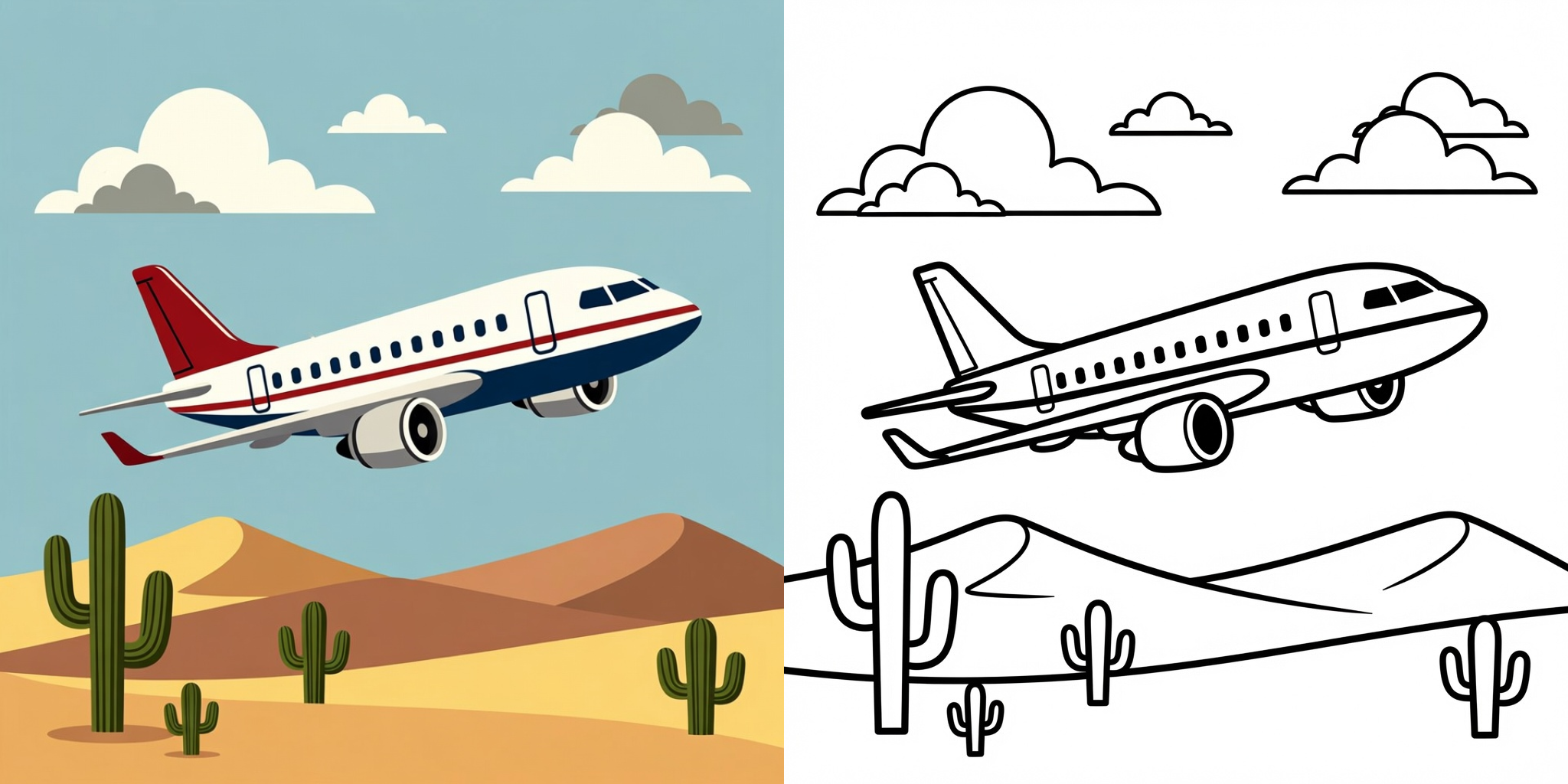 ft - Flugzeug Ausmalbilder mit verschiedenen Landschaften ft