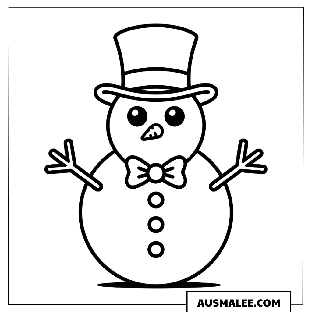 Fröhlicher Schneemann mit Fliege ausmalbild