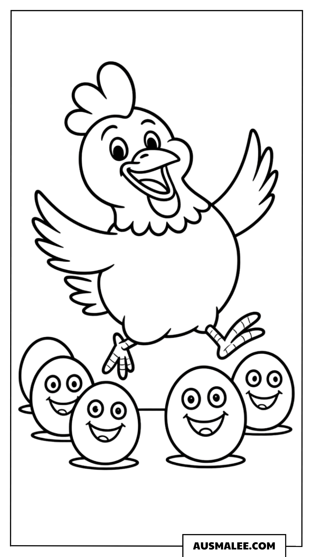 Fröhliches Huhn mit Küken Ausmalbild