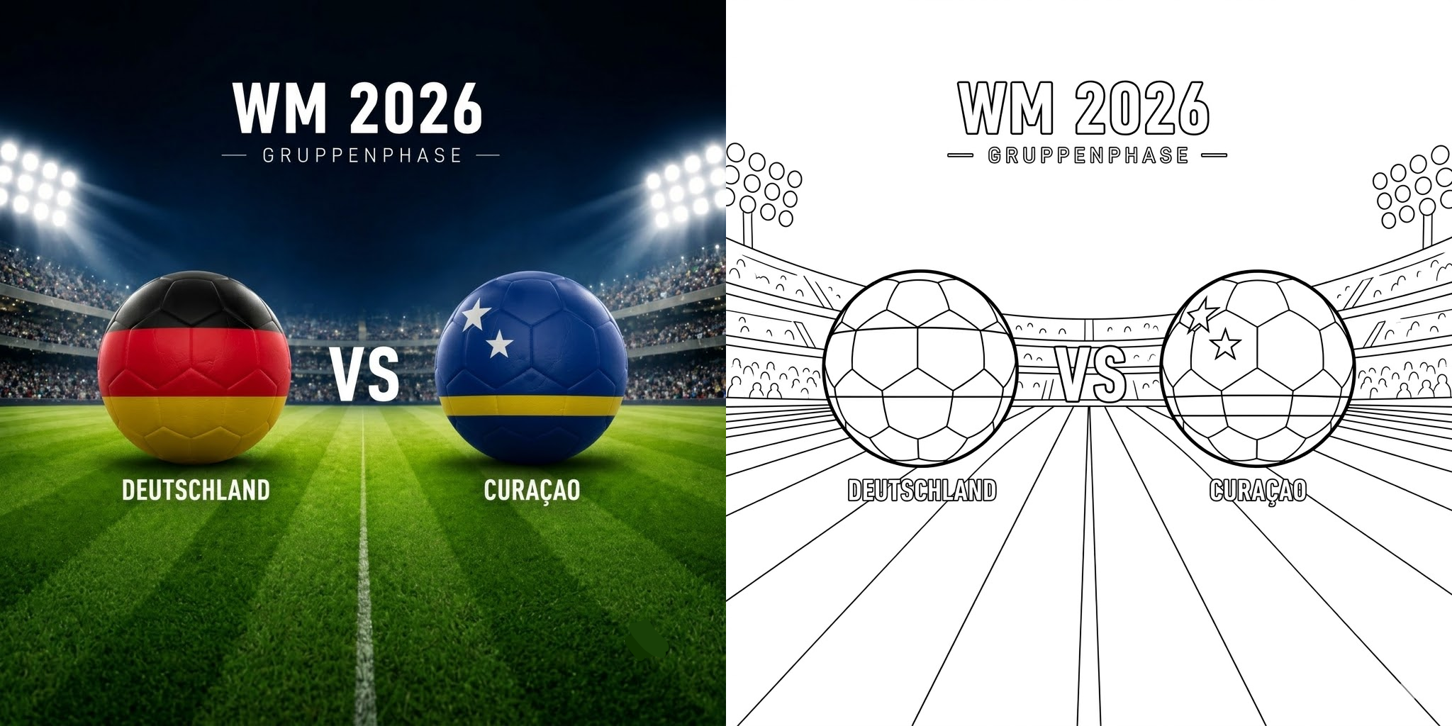ft - Fußball WM 2026: Deutschland gegen Curaçao Ausmalbilder ft