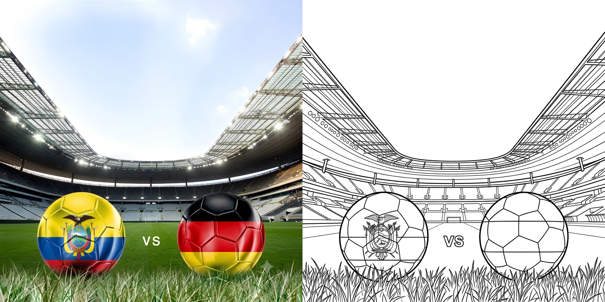ft - Fußball-WM 2026: Ecuador gegen Deutschland Ausmalbilder ft