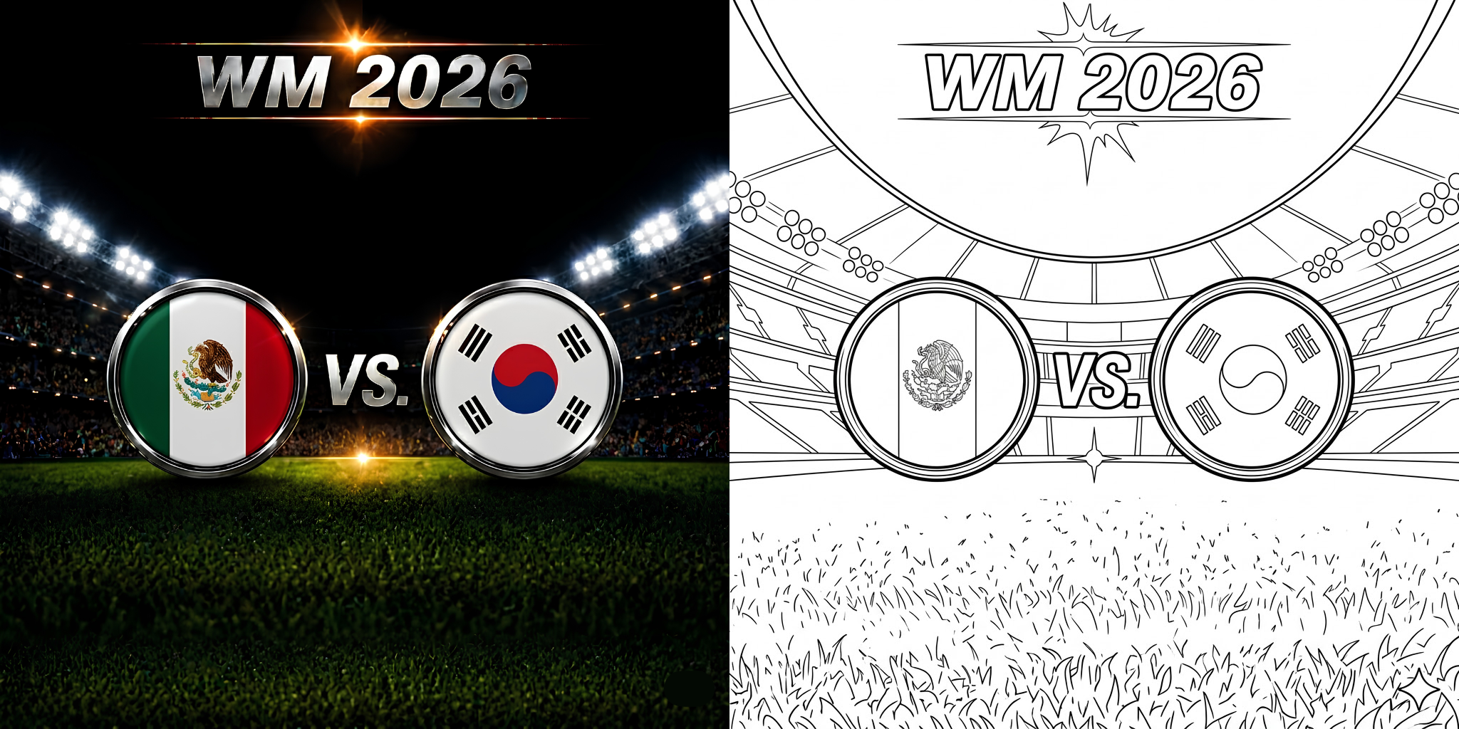 ft - Fußball WM 2026: Südkorea gegen Mexiko Ausmalbild ft