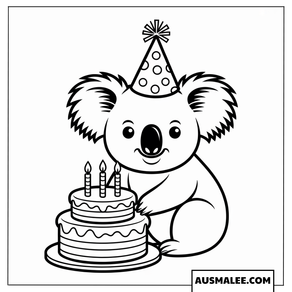 Geburtstags-Koala Ausmalbild
