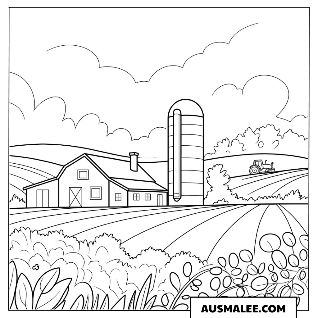 Großer Bauernhof mit Silo ausmalbild