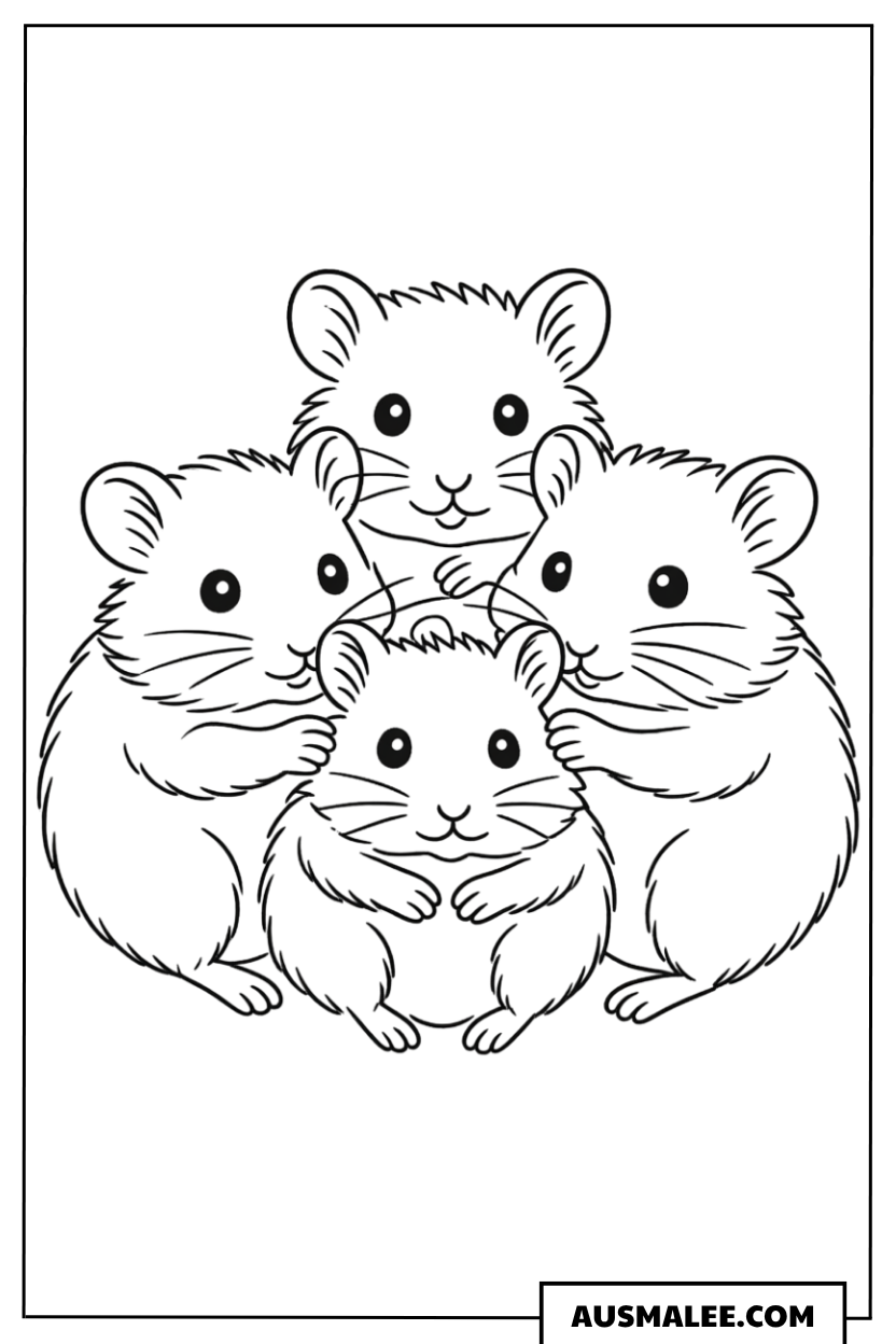 Gruppe von Babyhamstern Ausmalbild