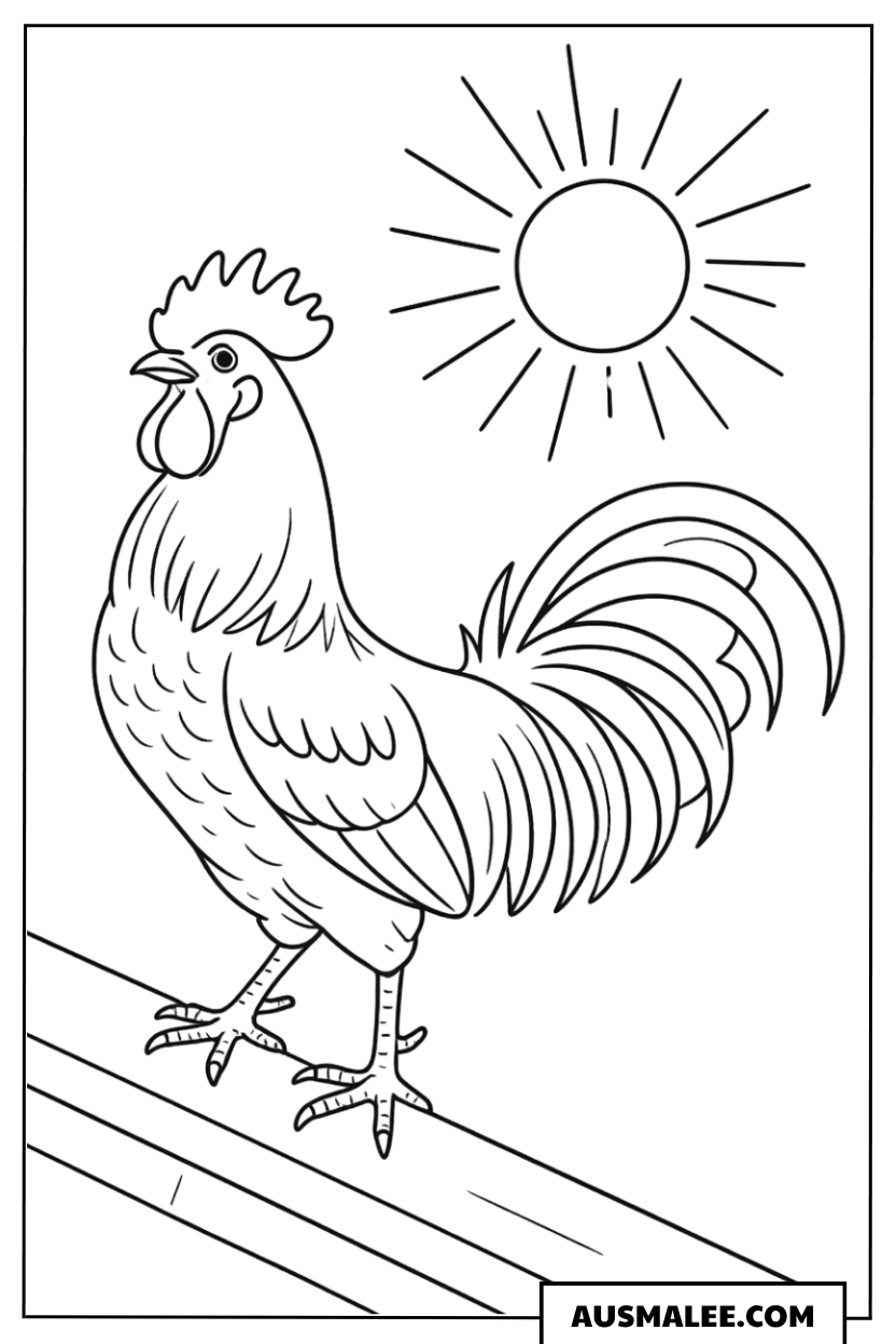 Hahn unter der Sonne Ausmalbild
