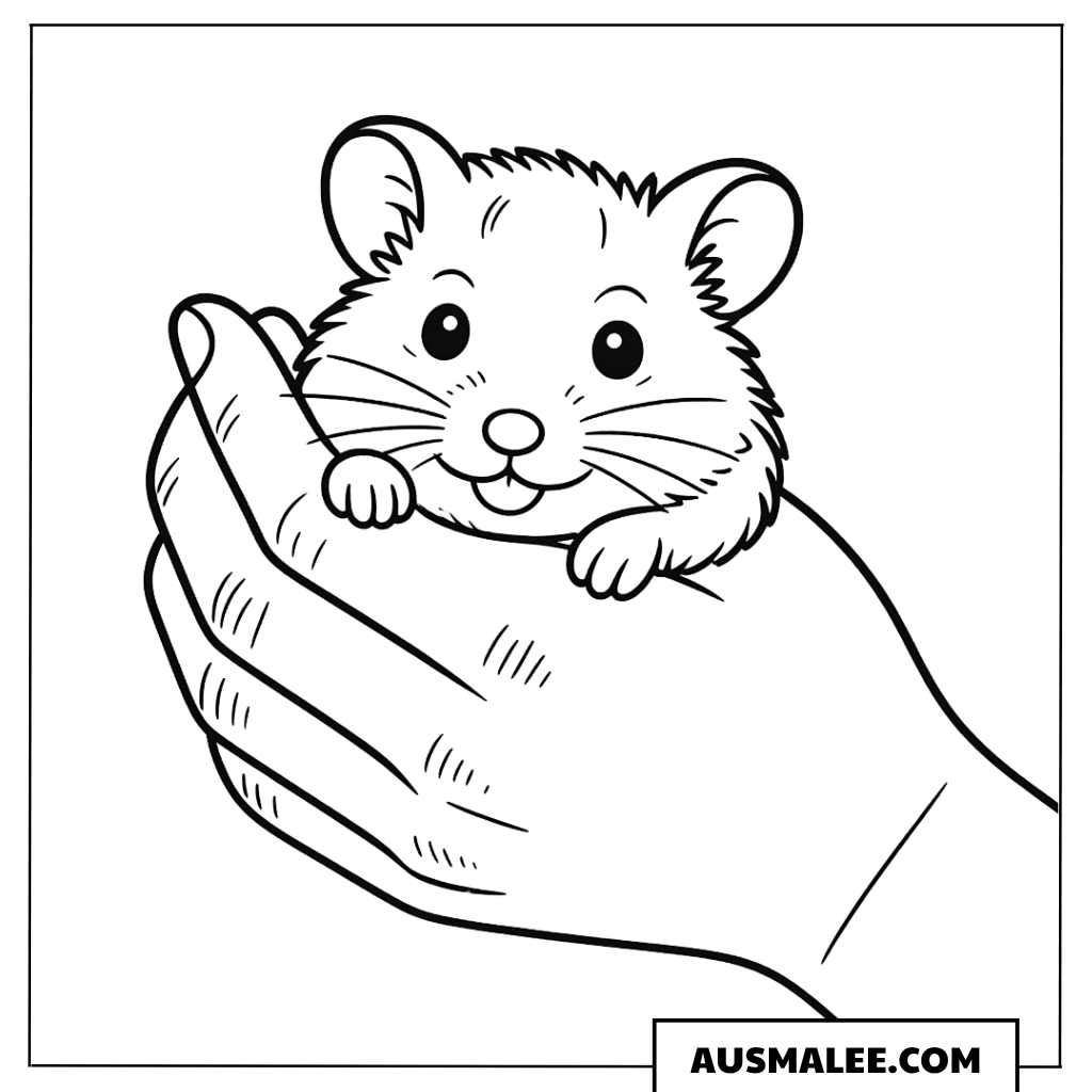 Hamster-Baby in der Hand Ausmalbild