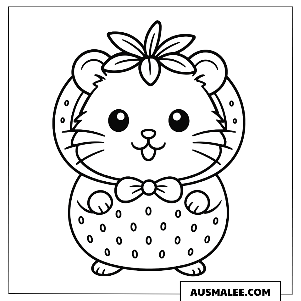 Hamster im Erdbeer-Kostüm Ausmalbild