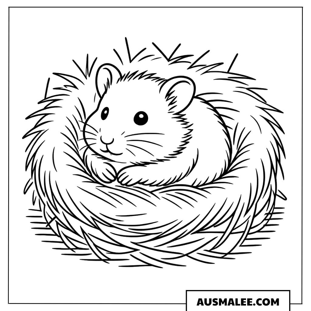 Hamster im Nest Ausmalbild