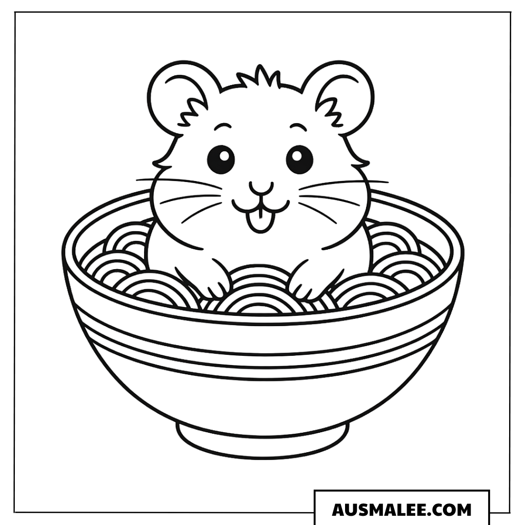 Hamster in einer Ramen-Schüssel Ausmalbild