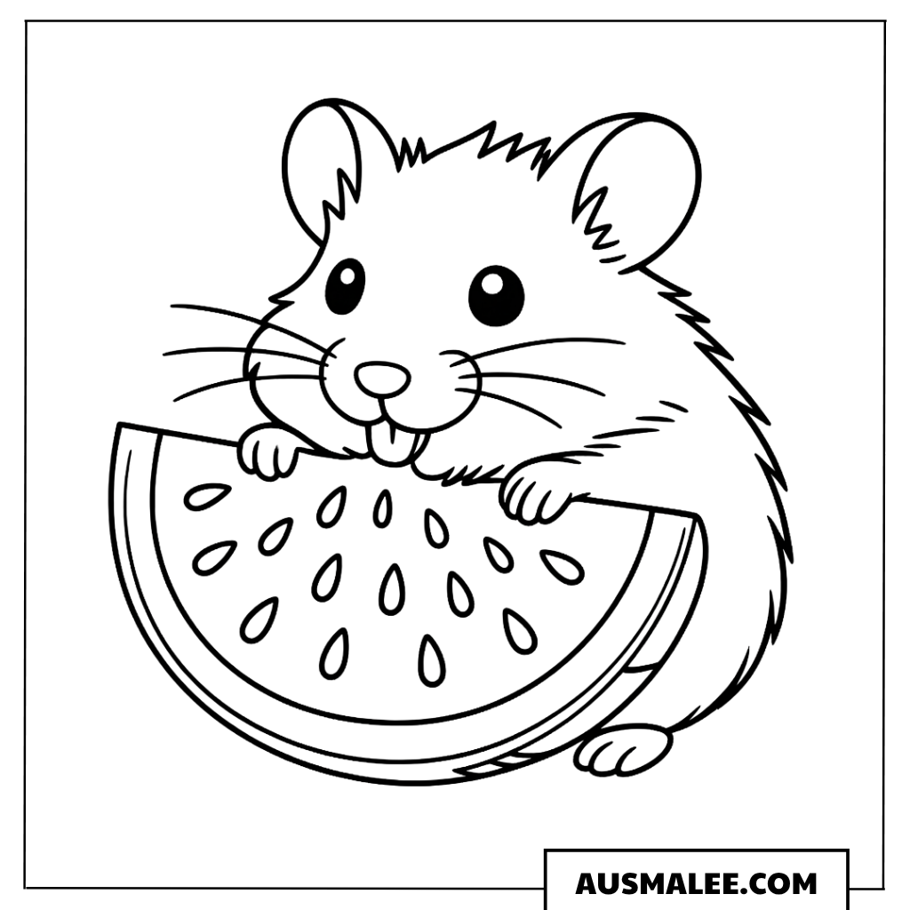 Hamster isst Wassermelone Ausmalbild