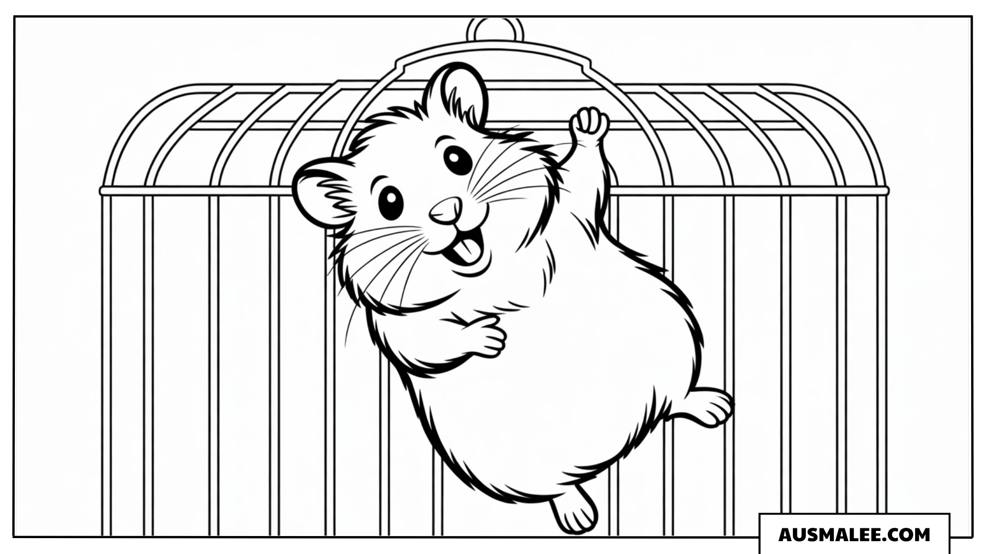 Hamster klettert am Käfig Ausmalbild