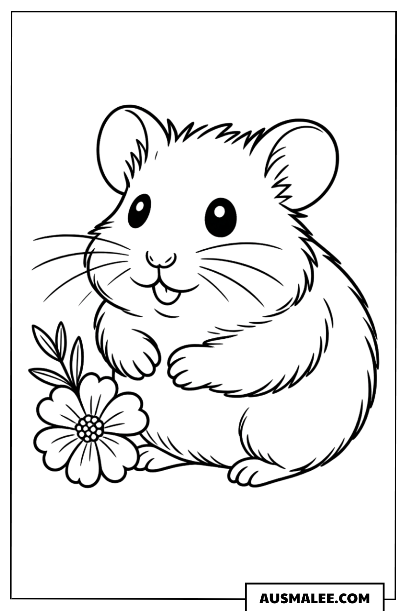 Hamster mit Blume Ausmalbild