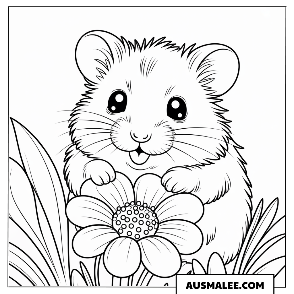 Hamster mit Blume Ausmalbild