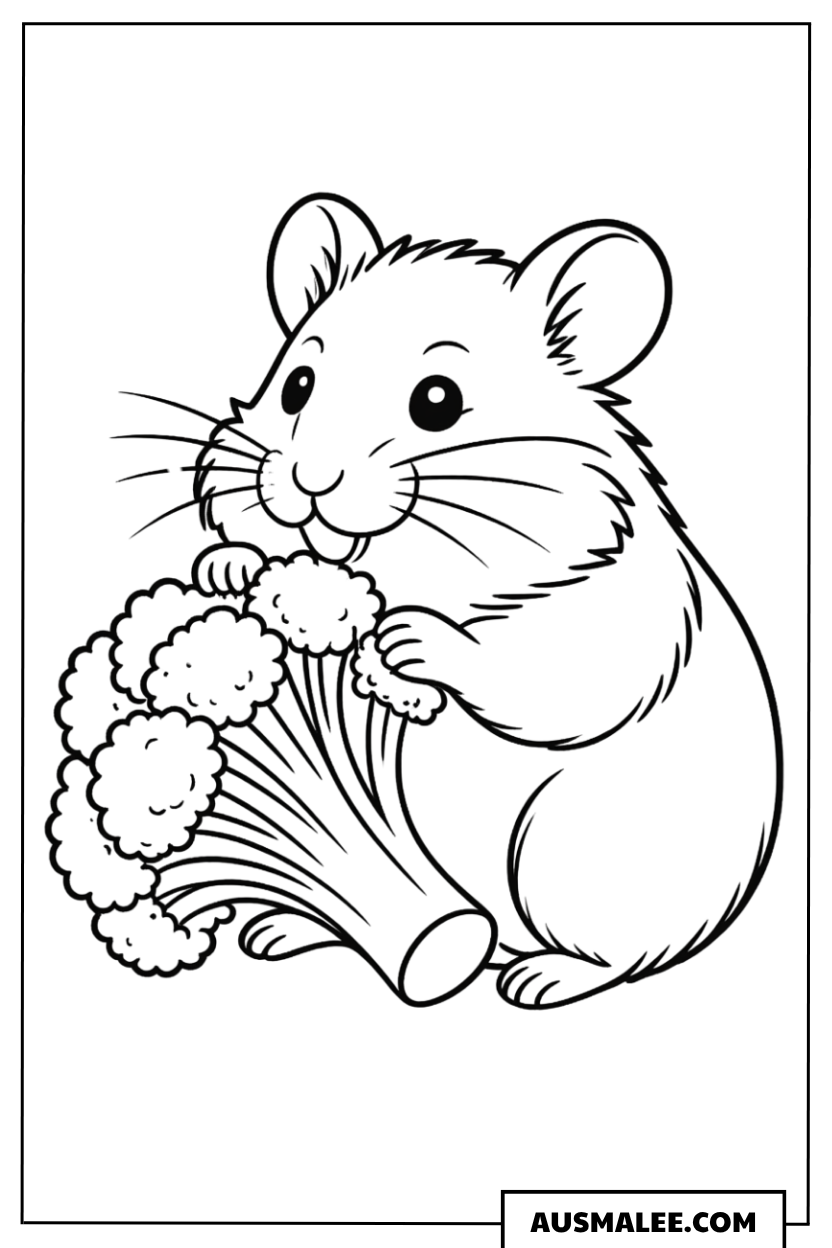 Hamster mit Brokkoli Ausmalbild