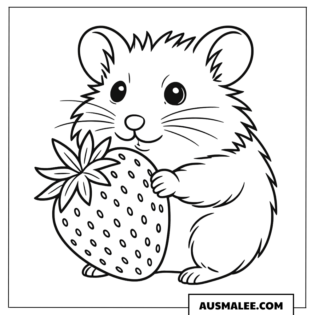 Hamster mit Erdbeere Ausmalbild