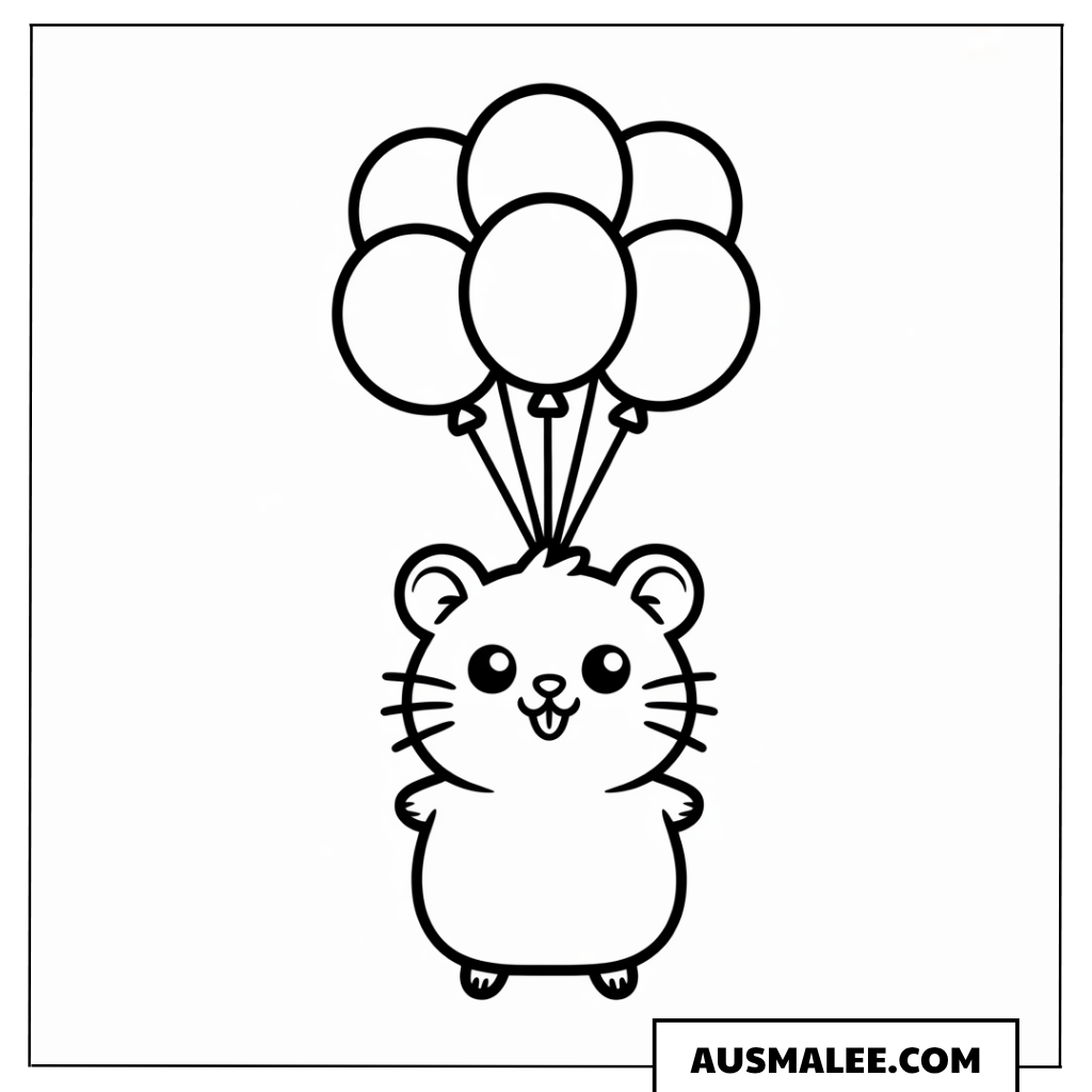 Hamster mit Luftballons Ausmalbild