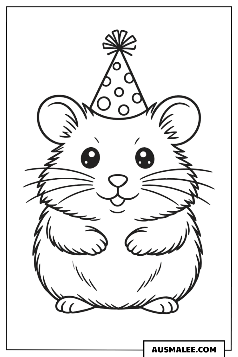 Hamster mit Partyhut Ausmalbild