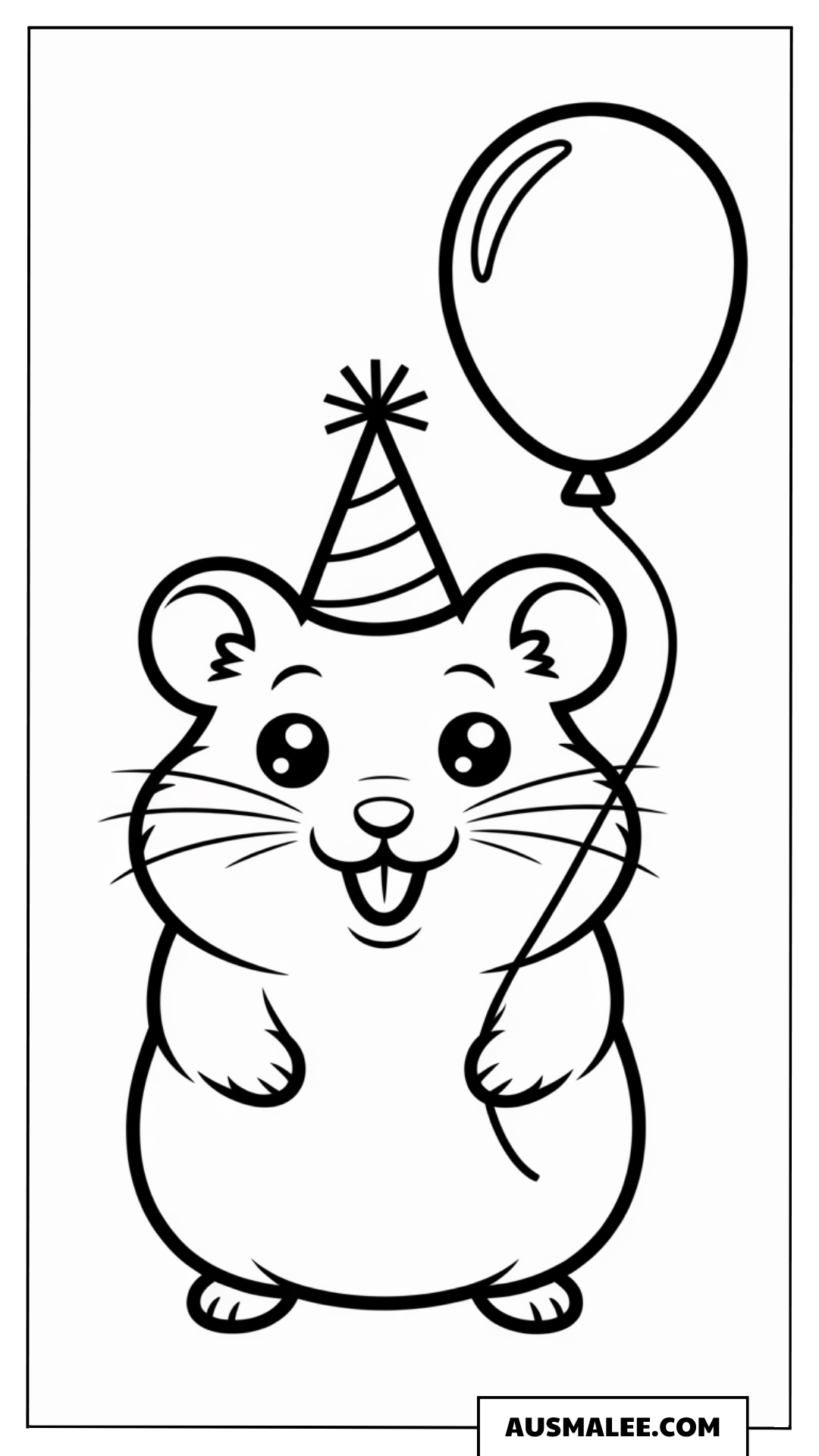 Hamster mit Partyhut und Luftballon Ausmalbild
