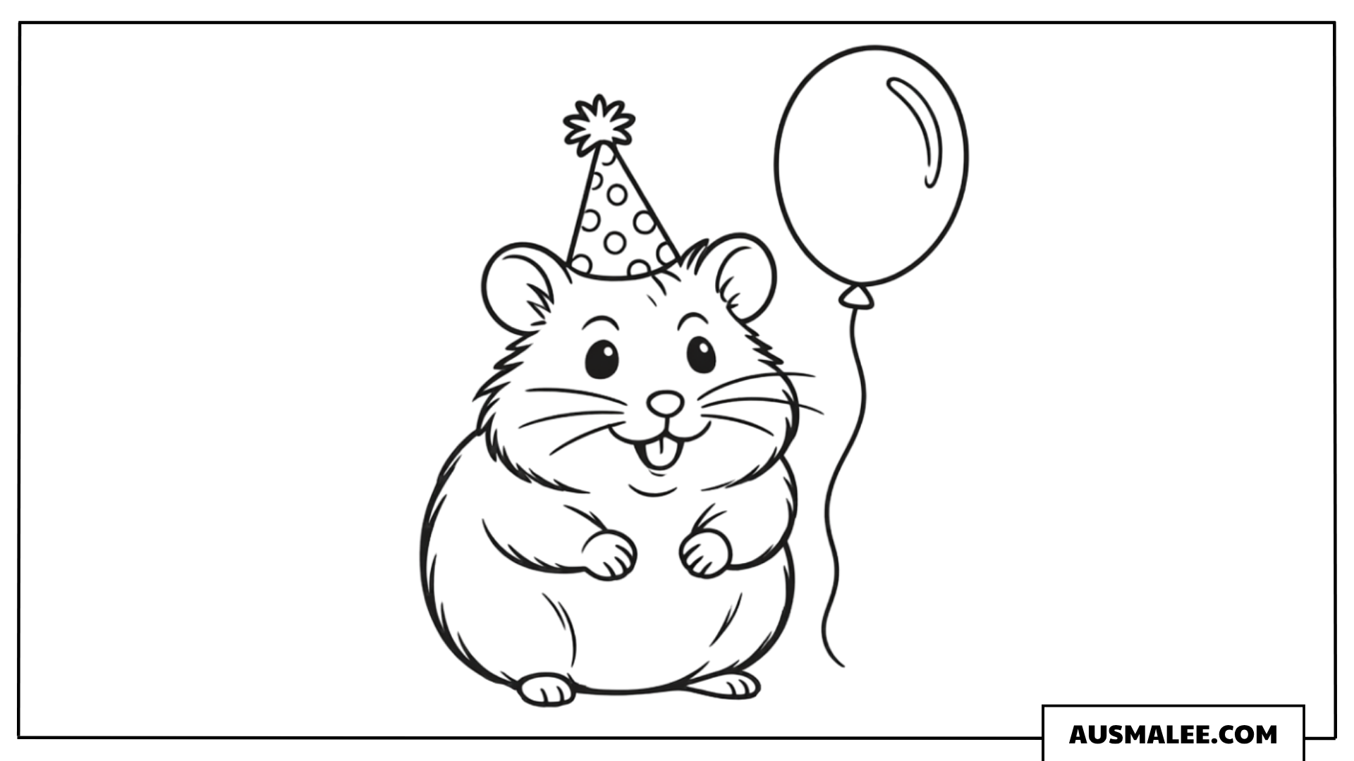 Hamster mit Partyhut und Luftballon Ausmalbild