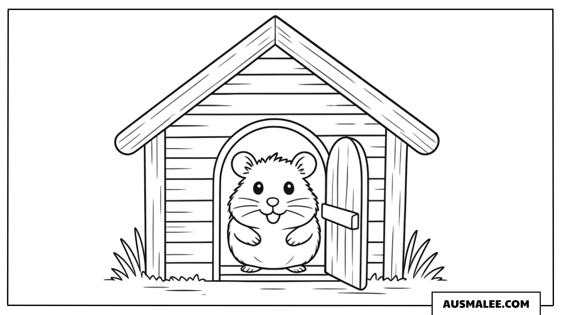 Hamster vor seinem Häuschen Ausmalbild