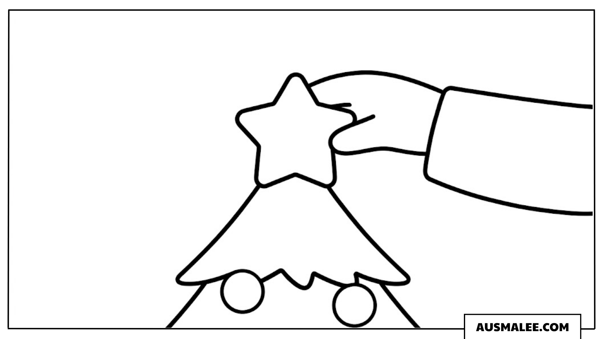 Hand setzt den Stern auf den Baum Ausmalbild