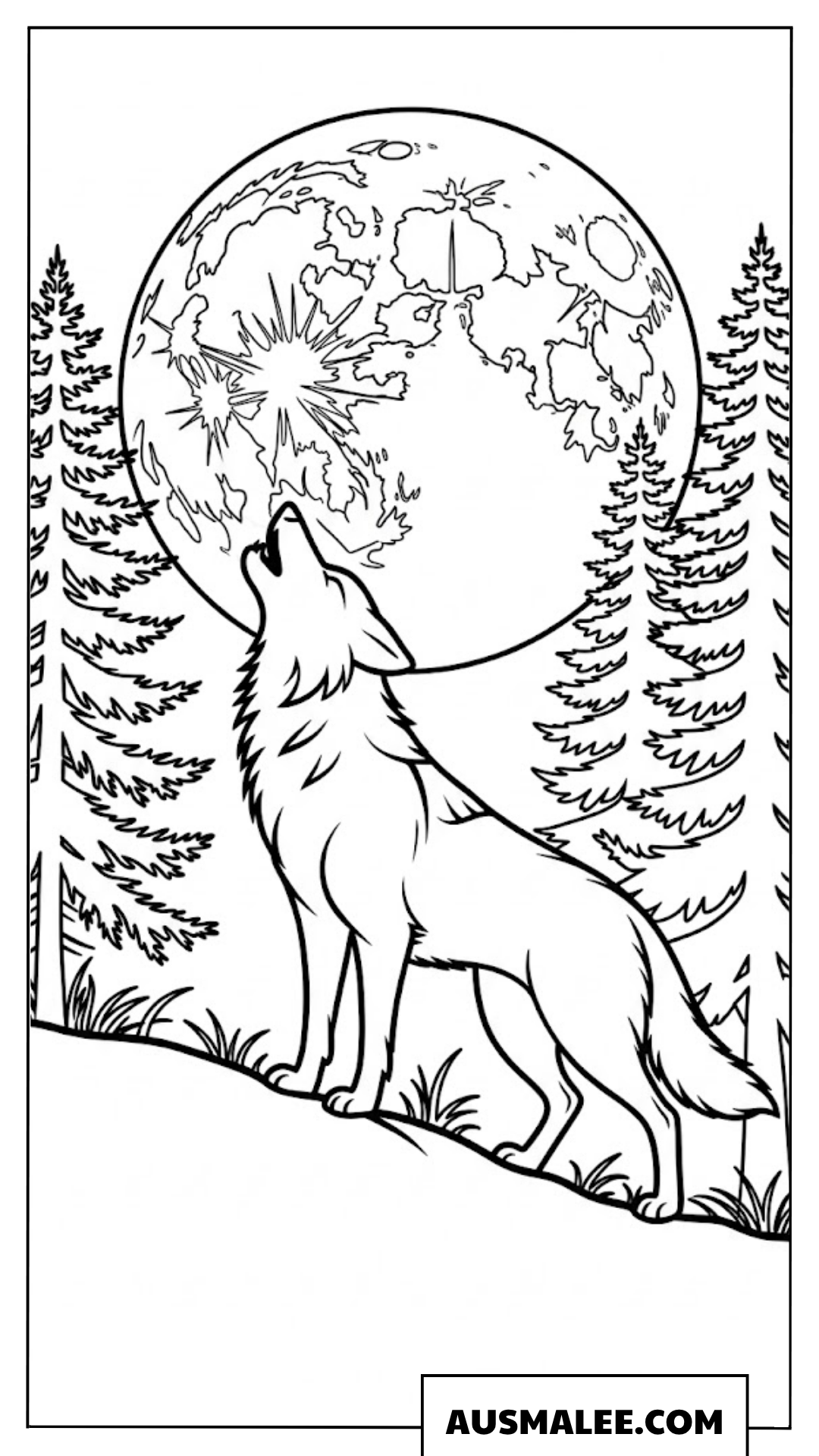 Heulender Wolf Vor Grossem Mond Ausmalbilder