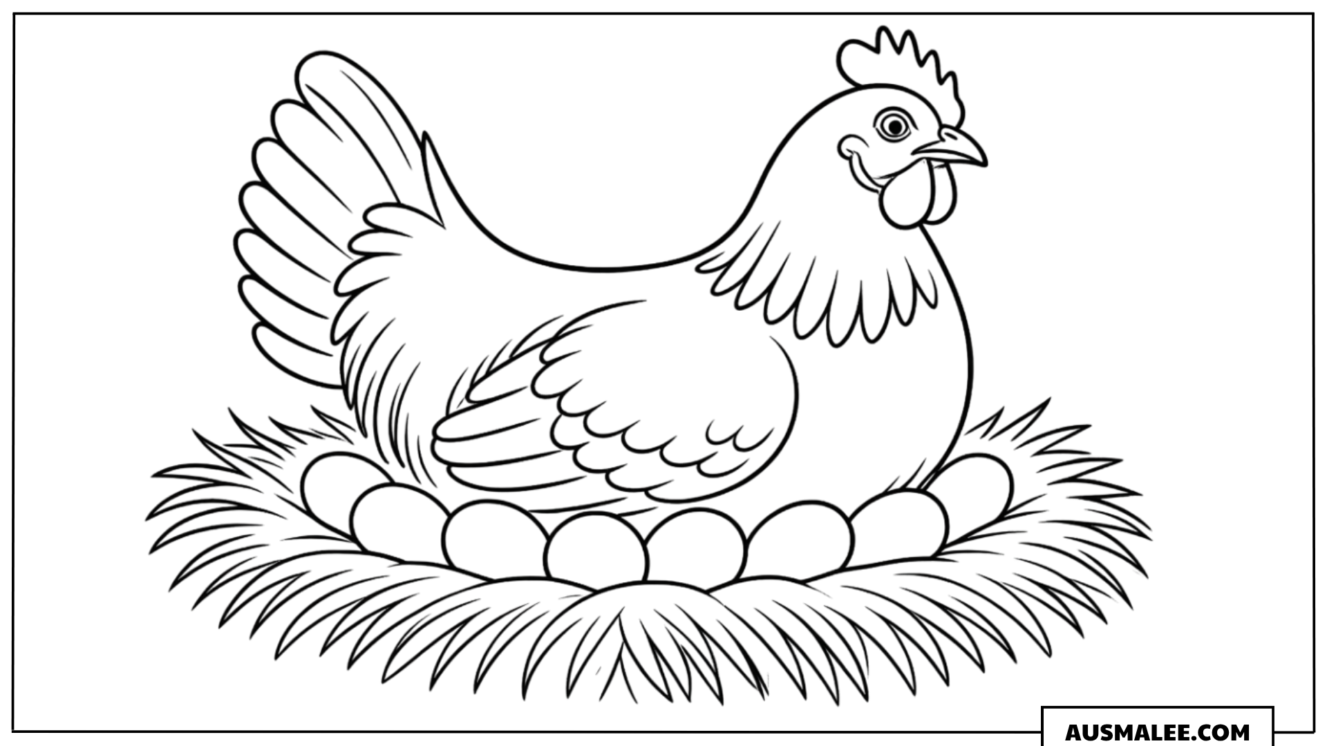 Huhn auf dem Eiernest Ausmalbild