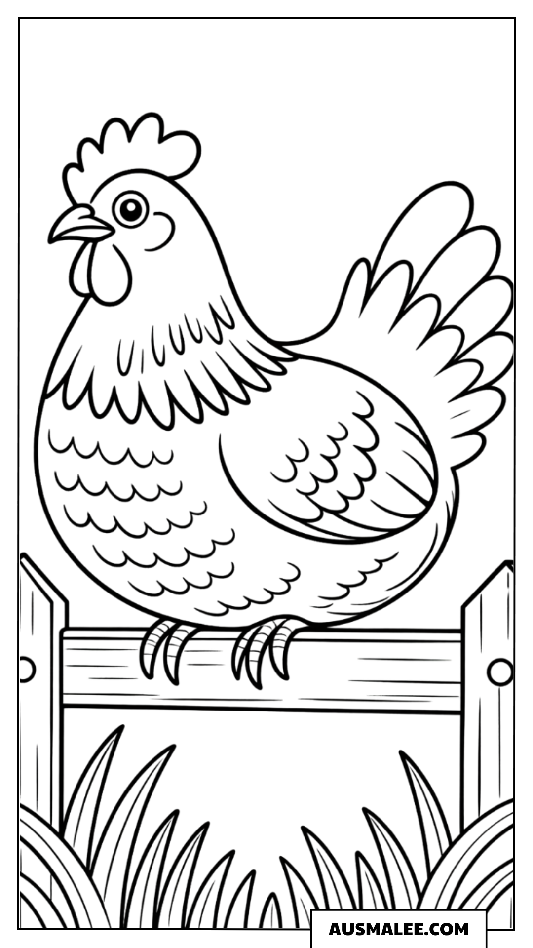 Huhn auf dem Zaun Ausmalbild