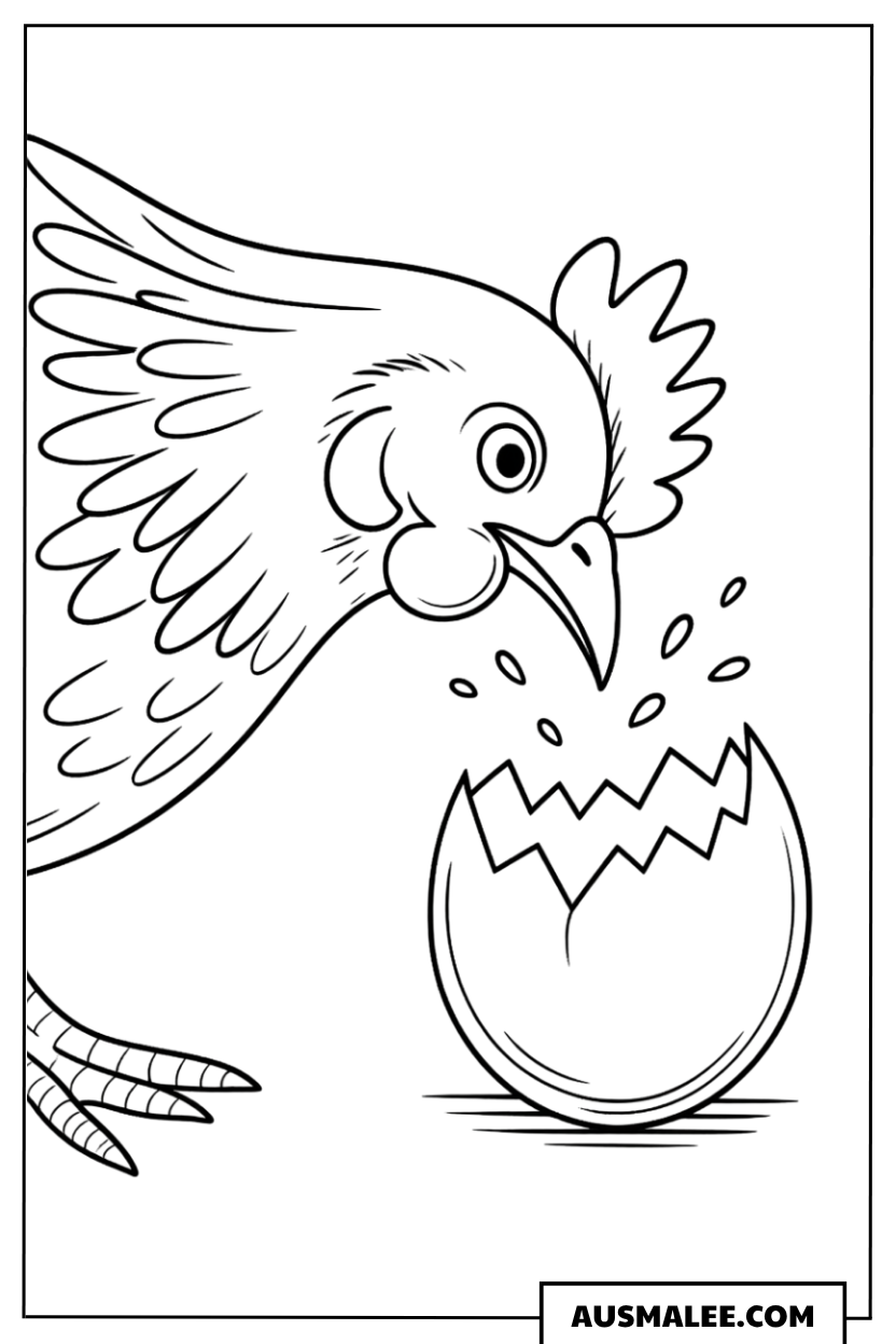 Huhn beobachtet schlüpfendes Ei Ausmalbild