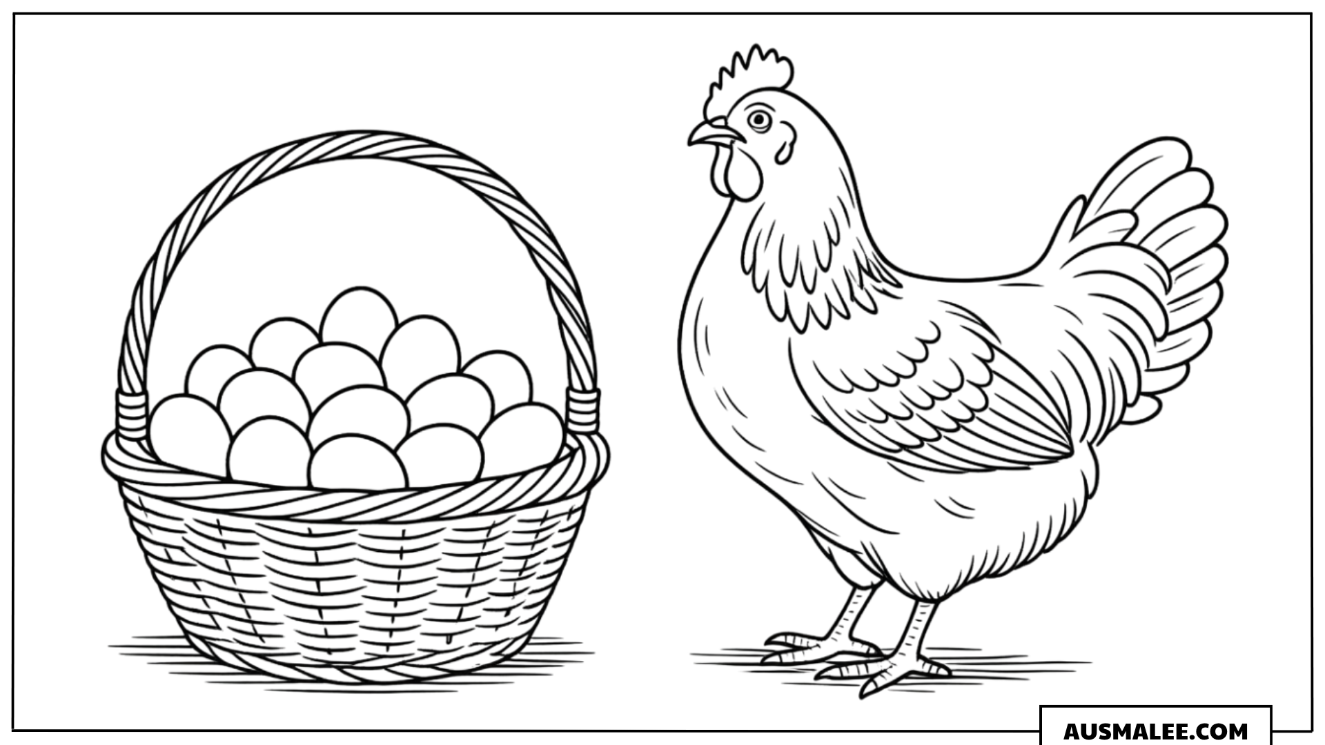 Huhn mit Eierkorb Ausmalbild