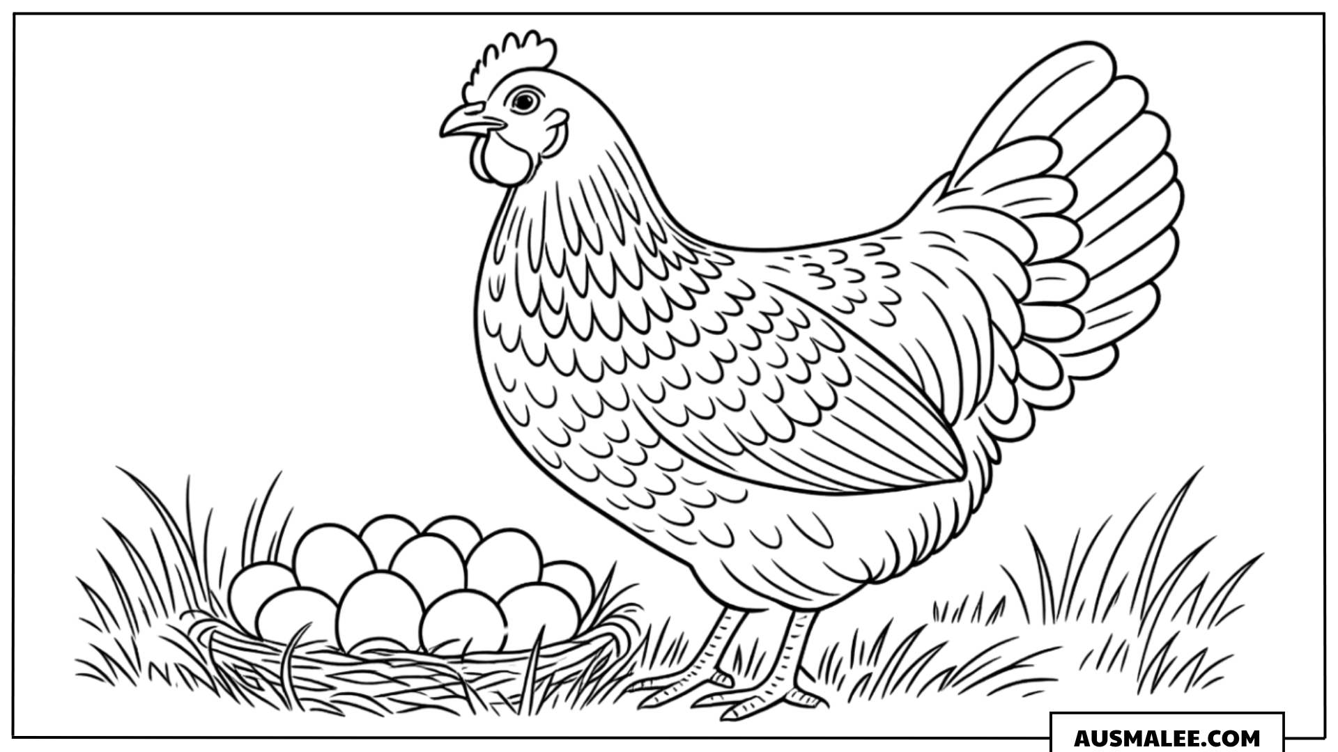 Huhn mit Eiernest Ausmalbild