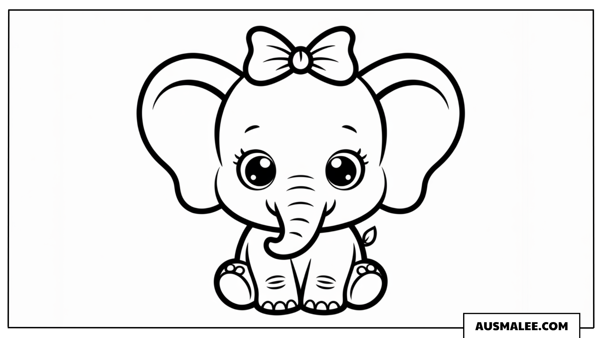Kawaii Baby Elefant mit Schleife ausmalbild