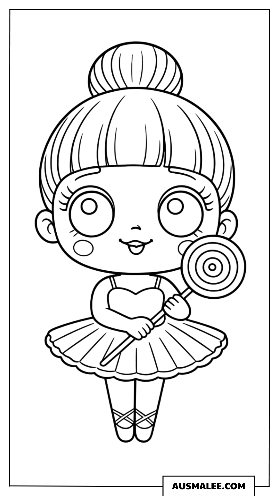 Kawaii Ballerina mit Lutscher Ausmalbild