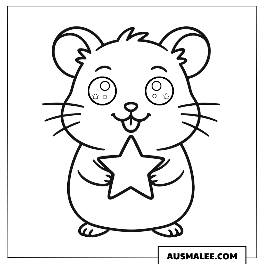 Kawaii Hamster mit Stern Ausmalbild