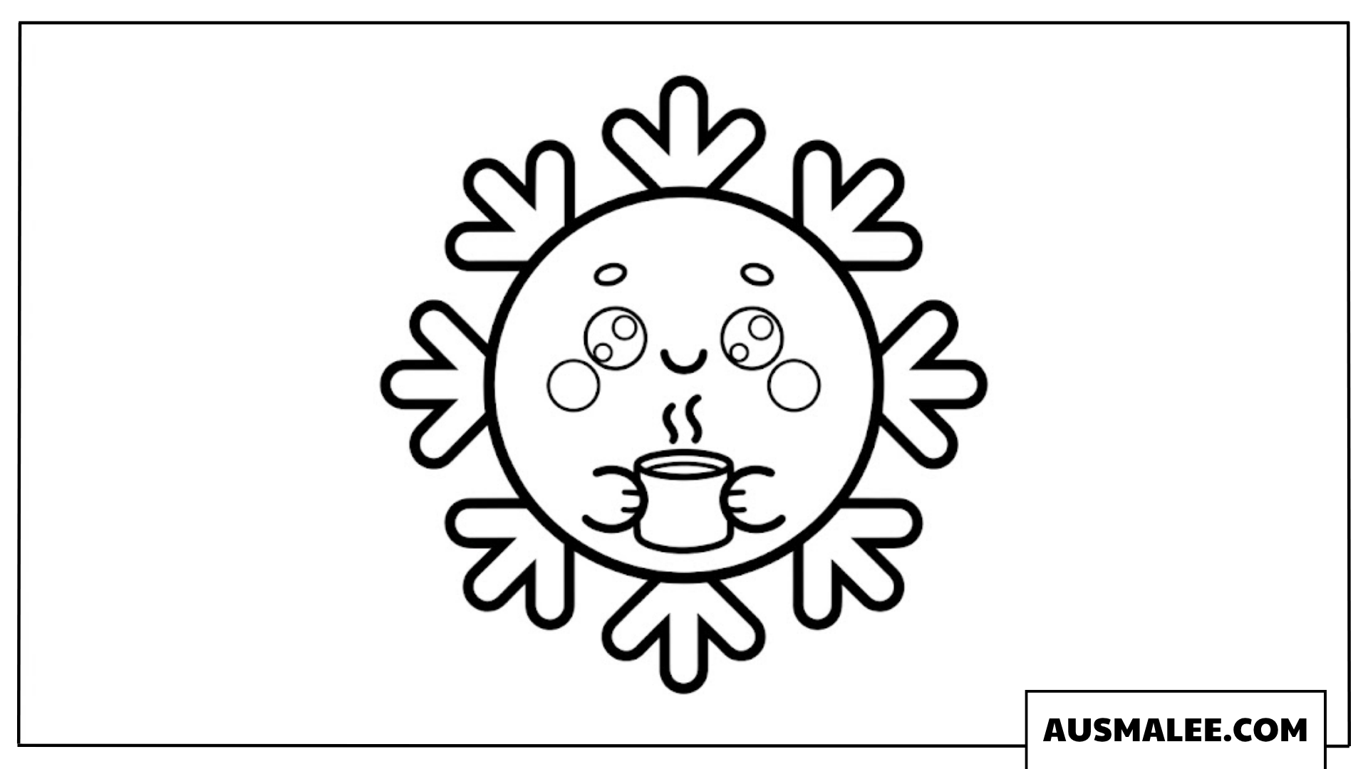 Kawaii-Schneeflocke mit Tasse Ausmalbild