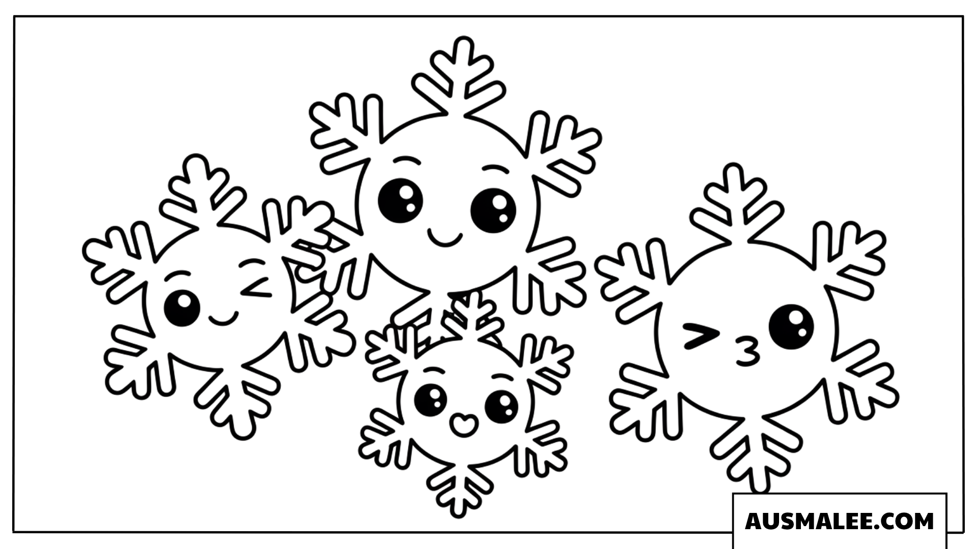 Kawaii-Schneeflocken-Gruppe Ausmalbild
