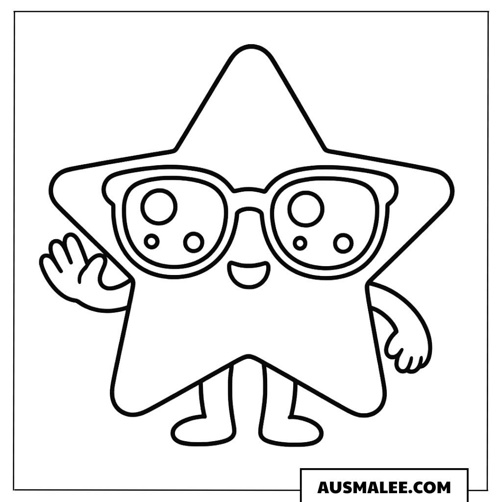 Kawaii Stern mit Brille Ausmalbild