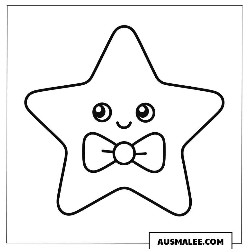 Kawaii Stern mit Fliege Ausmalbild