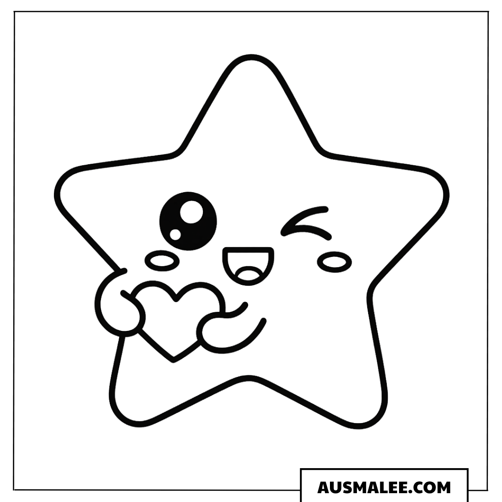 Kawaii Stern mit Herz Ausmalbild