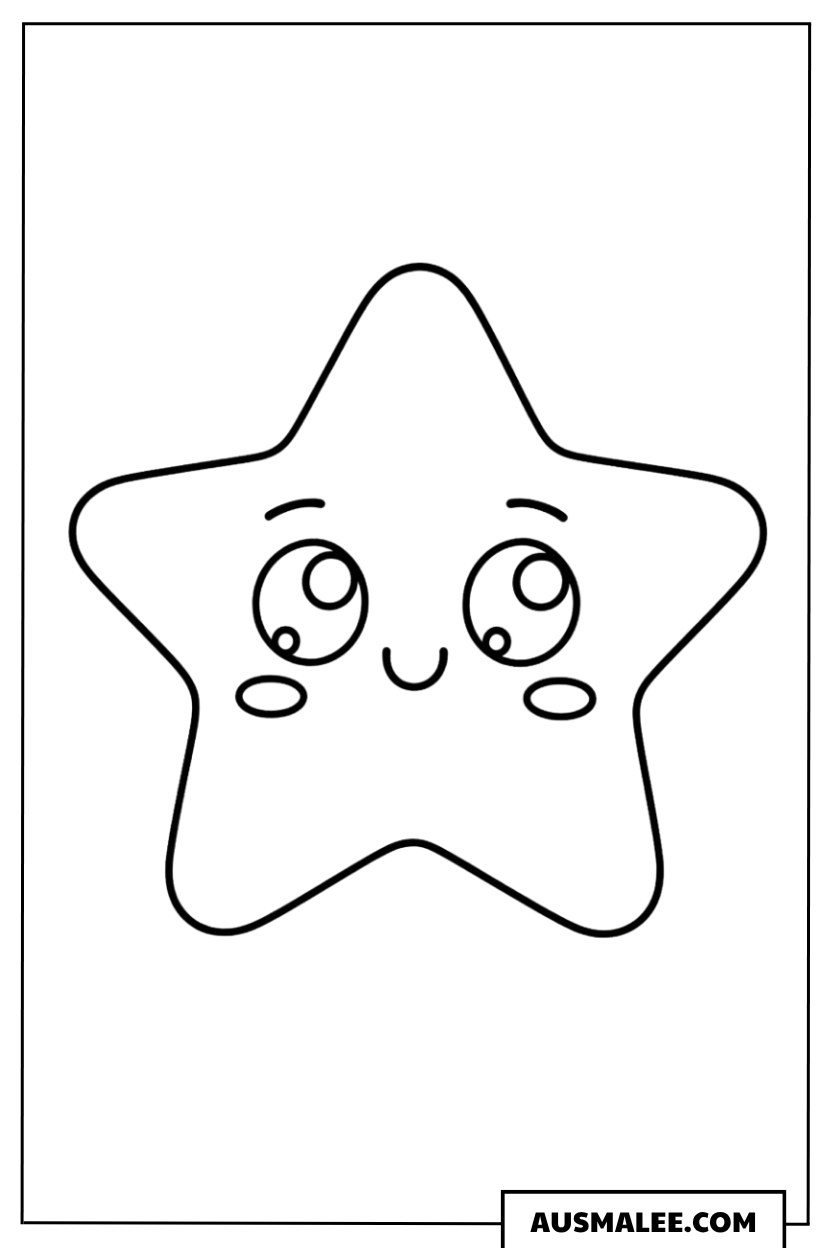 Kawaii Stern mit großen Augen Ausmalbild