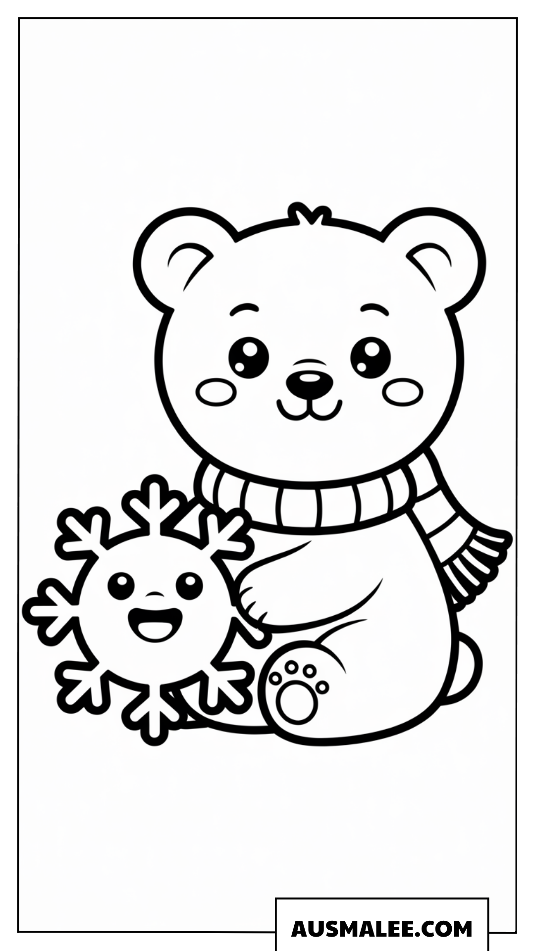 Kleiner Bär mit Schneeflocke Ausmalbild