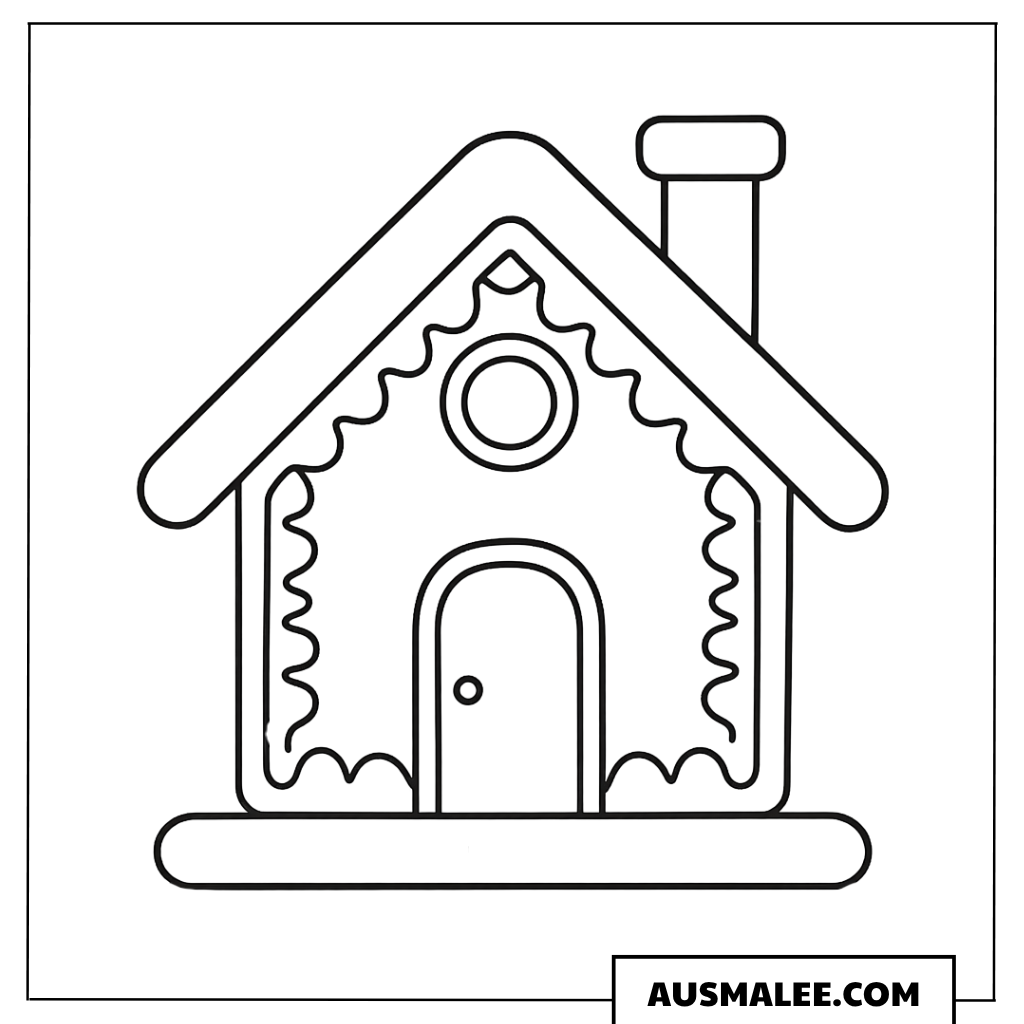 Kleines Lebkuchenhaus mit Schornstein Ausmalbild