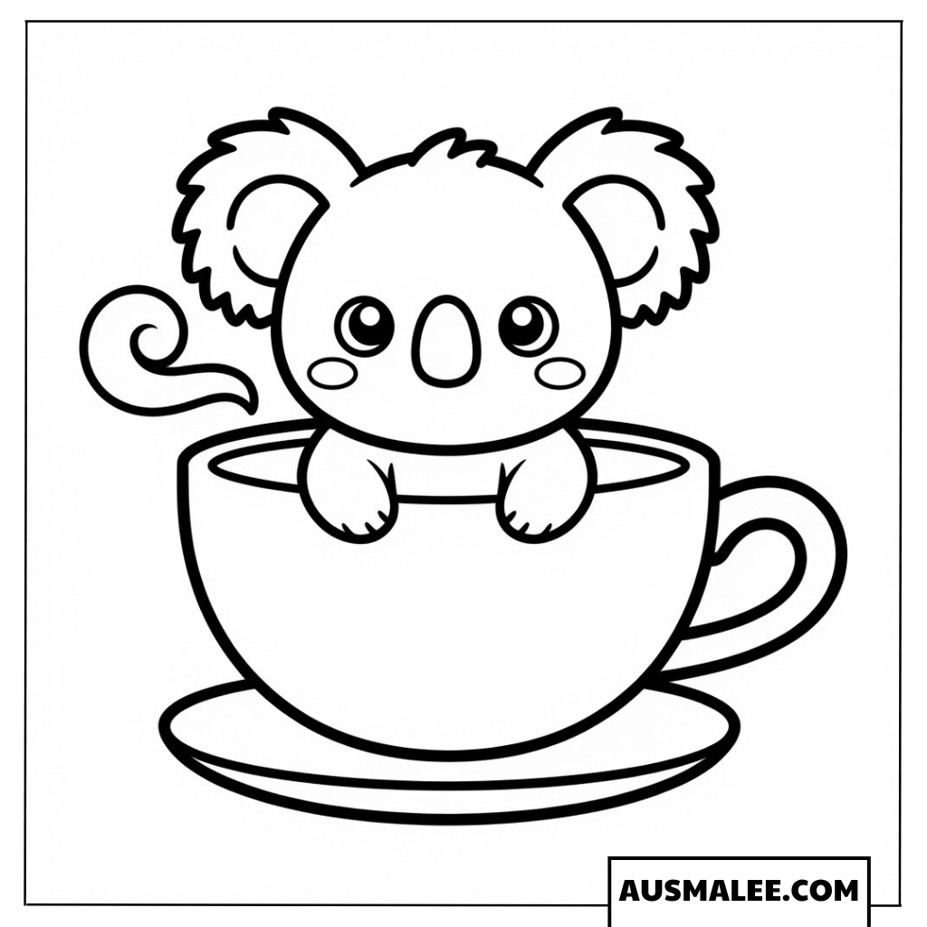 Koala-Baby in einer Teetasse Ausmalbild